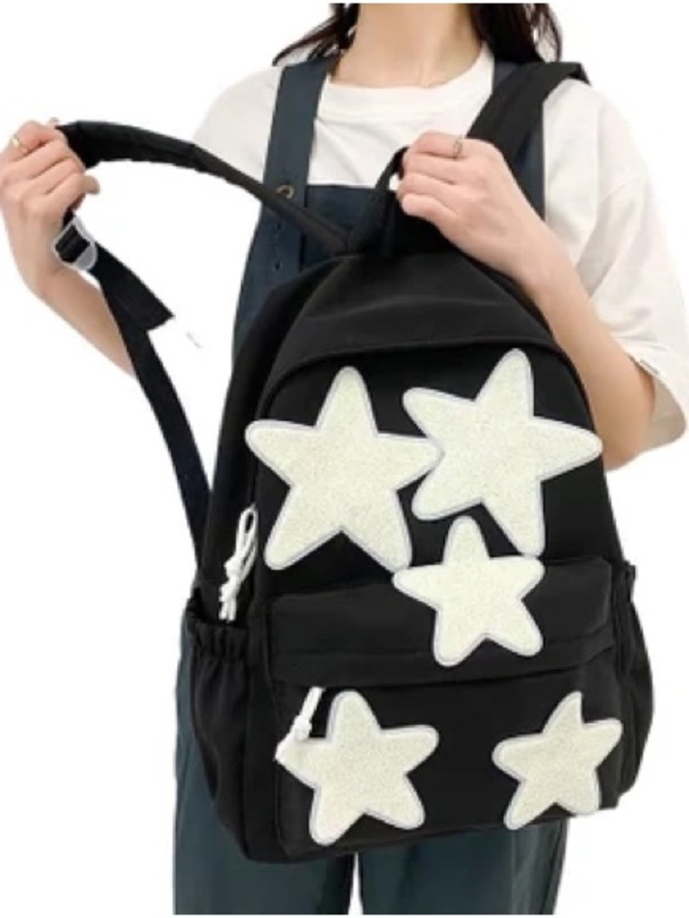 Black Star Patch Canvas Backpack Daypack Book bag. NWOT